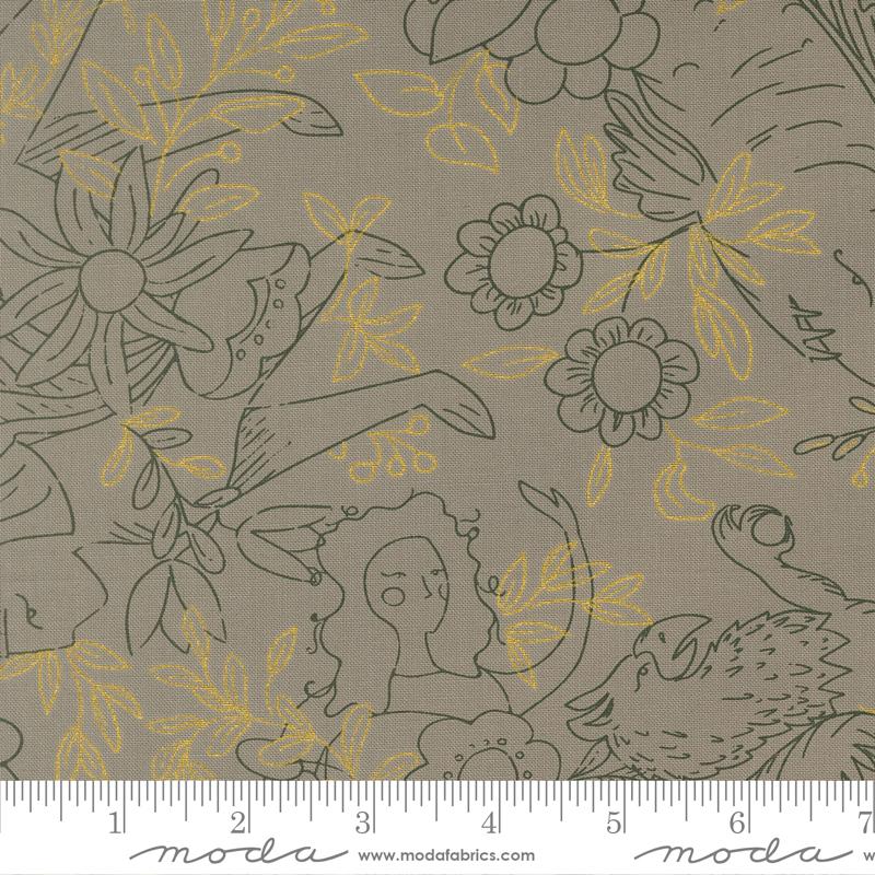 Sunlit Ruins Sketch Metallic Silver - Quilt Fabric
