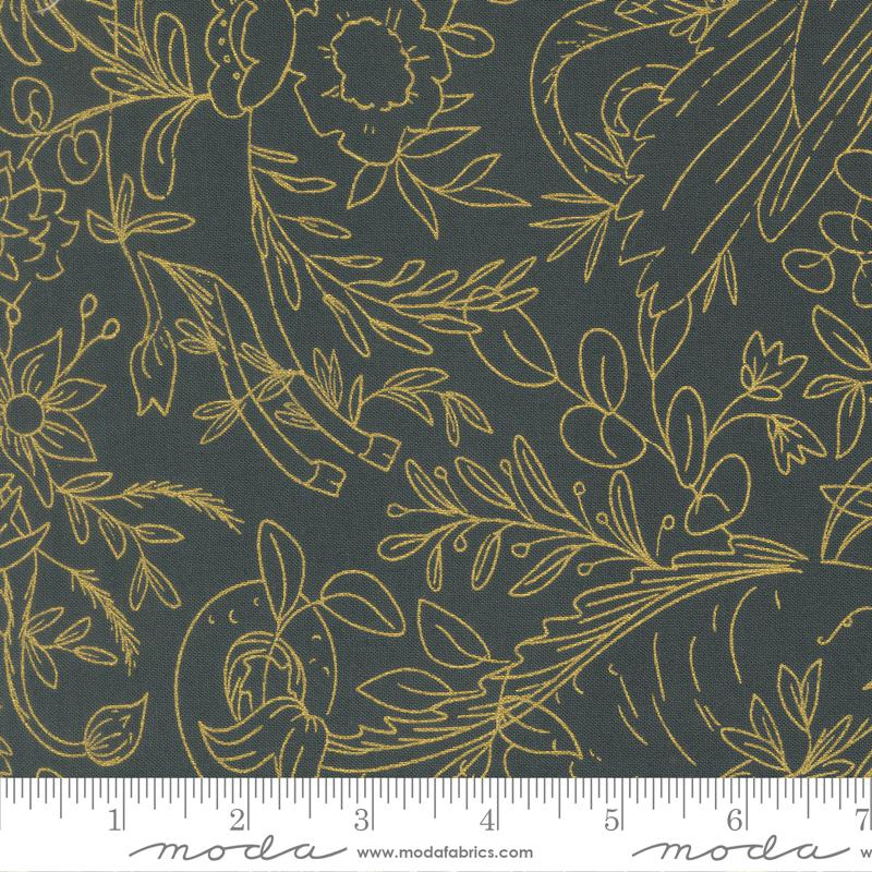 Sunlit Ruins Sketch Metallic Dusk - Quilt Fabric