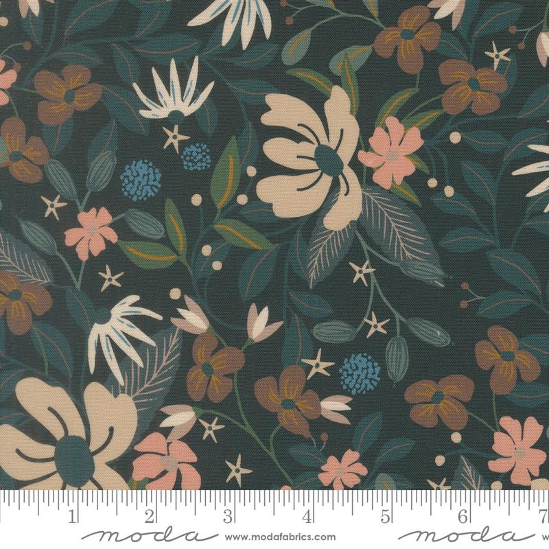 Midnight Fleur Floral Nightfall - Quilt Fabric, zoomed in. Select this picture to zoom back out.