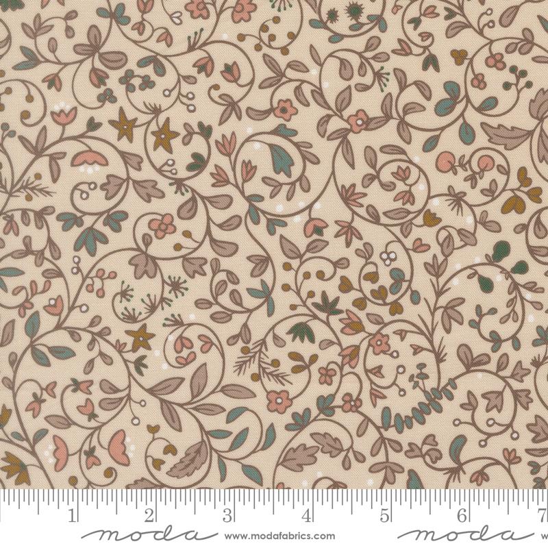 Midnight Fleur Vine Smoke - Quilt Fabric, zoomed in. Select this picture to zoom back out.