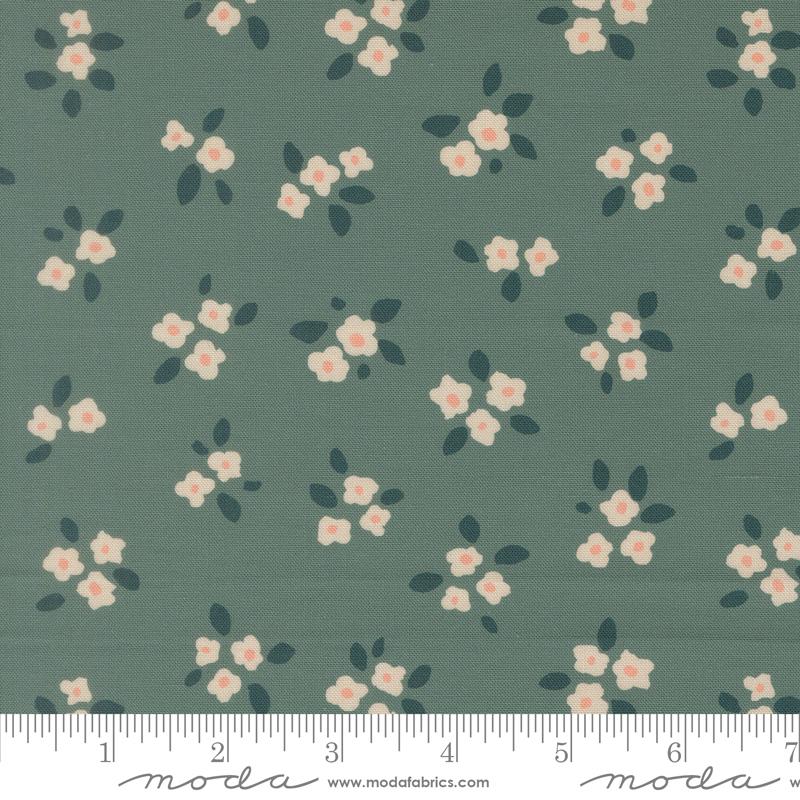 Midnight Fleur Flower Seafoam - Quilt Fabric, zoomed in. Select this picture to zoom back out.
