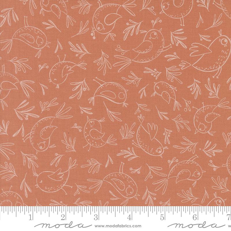Chirp Trace A Bird Clay - Quilt Fabric, zoomed in. Select this picture to zoom back out.
