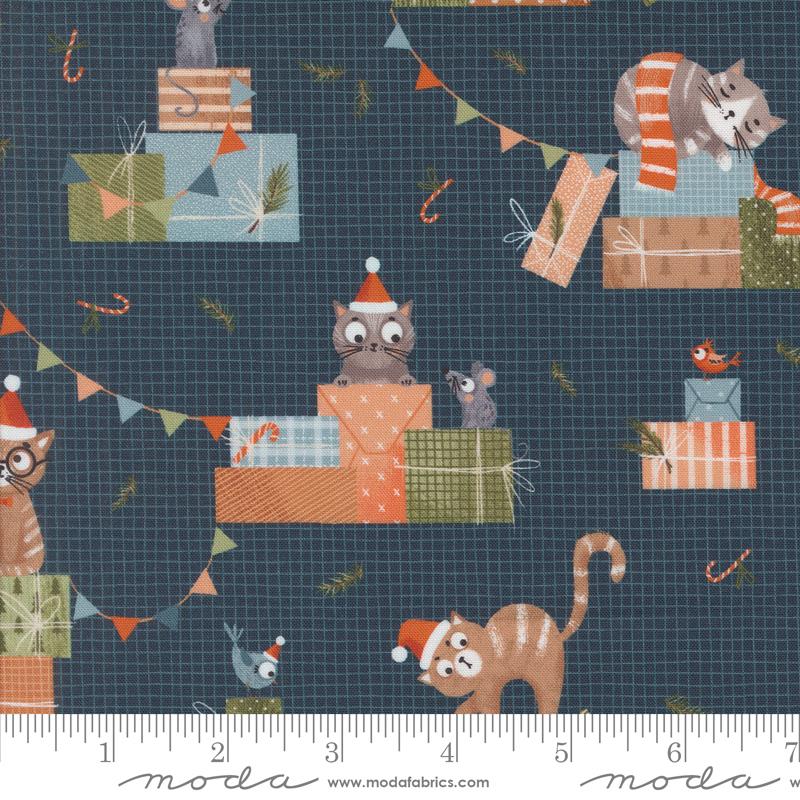 Purrfect Christmas Present - Midnight - Quilt Fabric