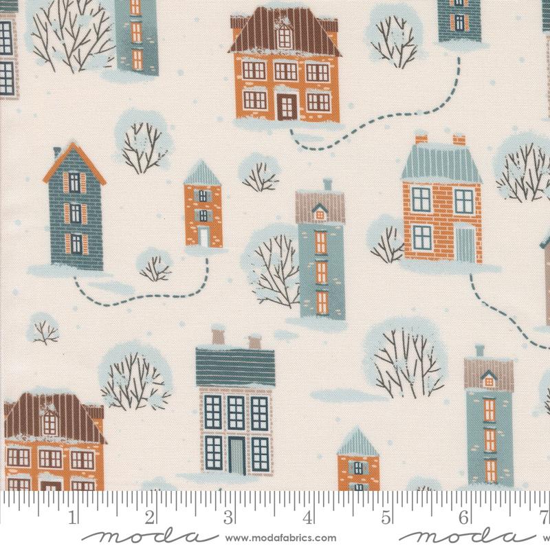 Purrfect Christmas House Pearl - Quilt Fabric