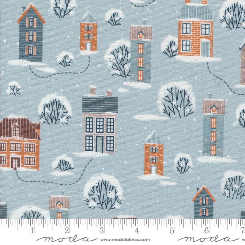 Purrfect Christmas House Sky - Quilt Fabric