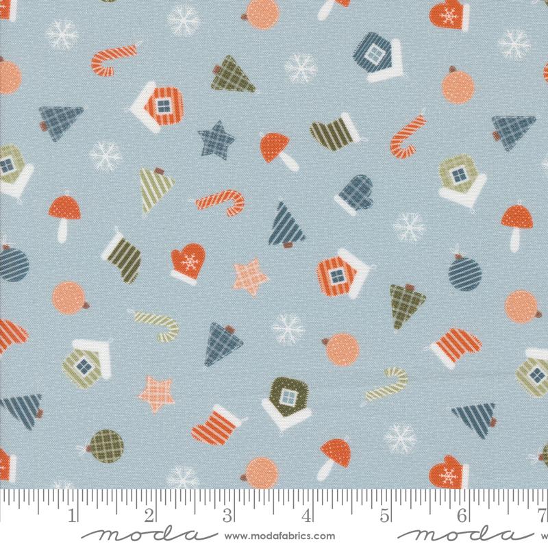 Purrfect Christmas Ornaments Sky - Quilt Fabric