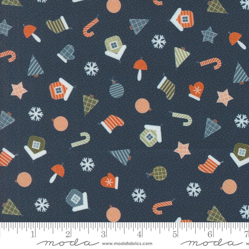 Purrfect Christmas Ornaments Midnight - Quilt Fabric