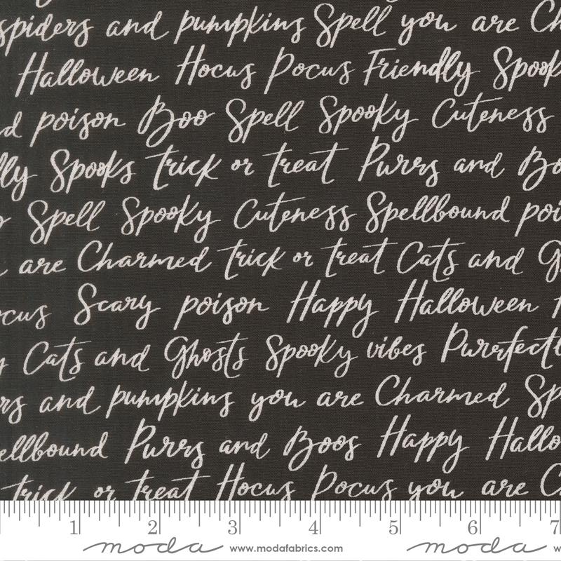 Purrs and Boos Text Black Cat - Quilt Fabric