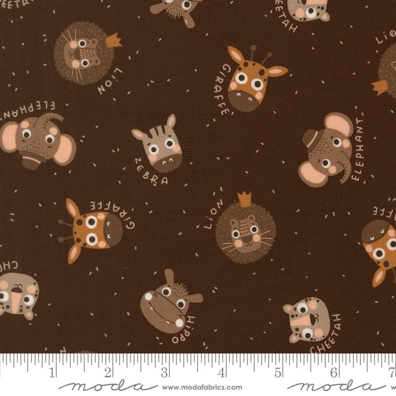Wildly Cute Safari Heads Soil - Quilt Fabric, zoomed in. Select this picture to zoom back out.