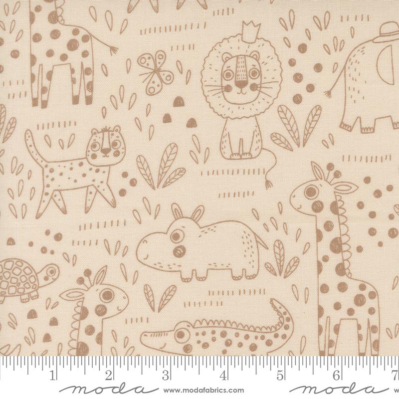 Wildly Cute Safari Sketch Pearl - Quilt Fabric, zoomed in. Select this picture to zoom back out.