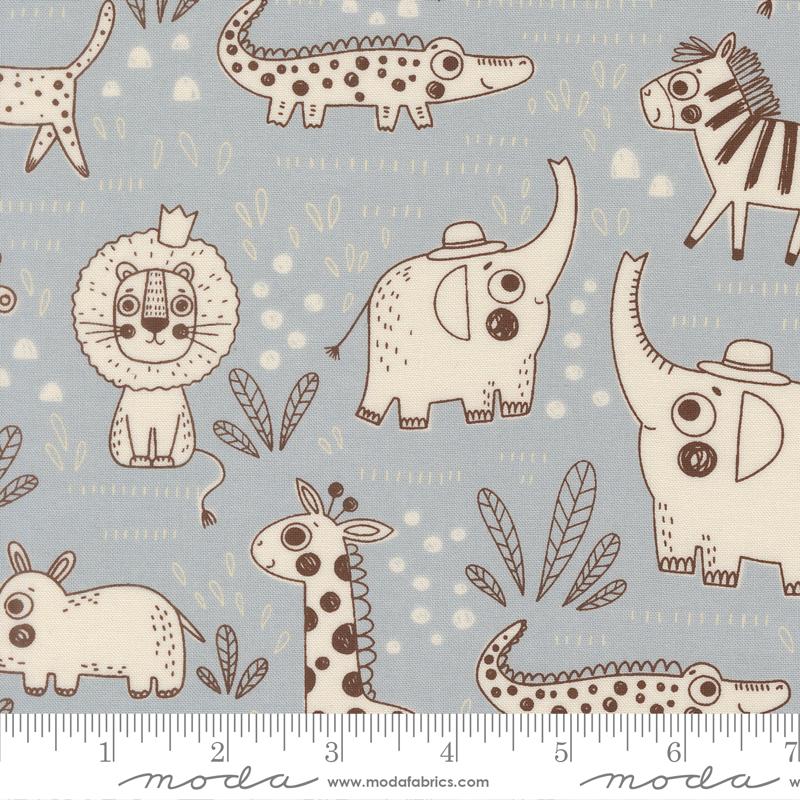 Wildly Cute Safari Sketch Sky - Quilt Fabric, zoomed in. Select this picture to zoom back out.