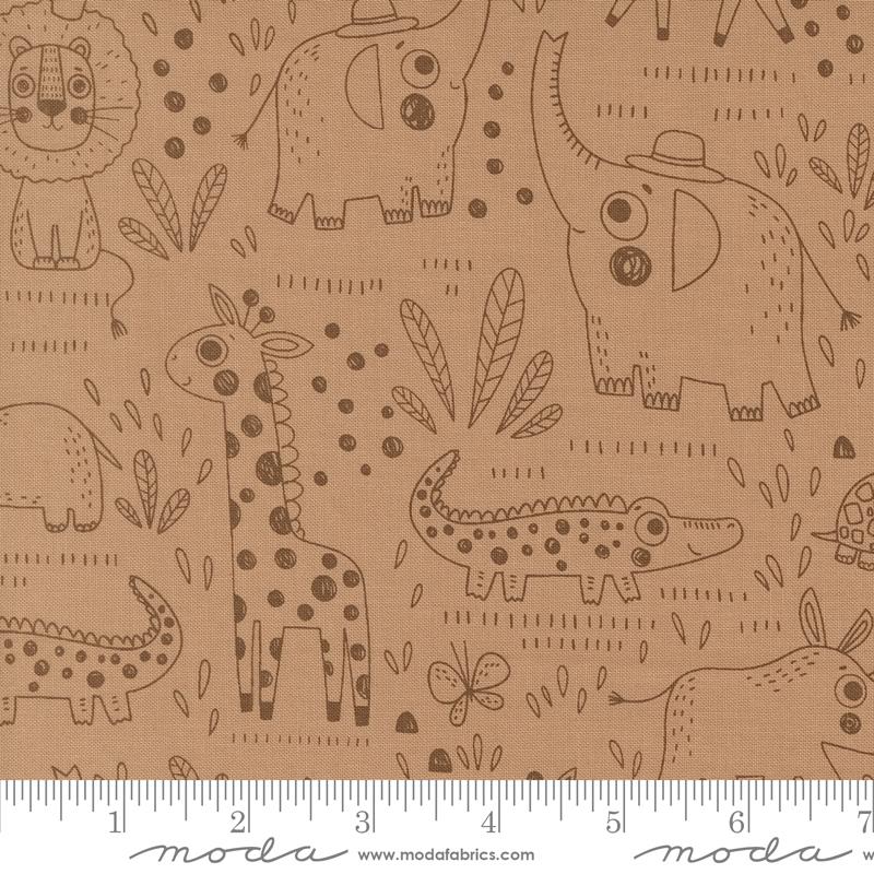 Wildly Cute Safari Sketch Tan - Quilt Fabric, zoomed in. Select this picture to zoom back out.