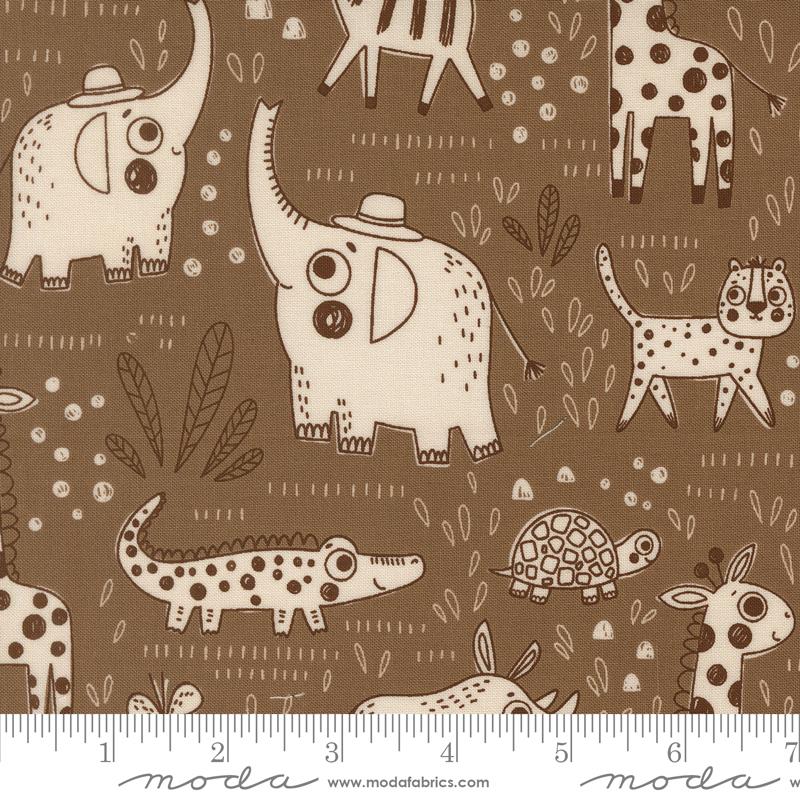 Wildly Cute Safari Sketch Bark - Quilt Fabric, zoomed in. Select this picture to zoom back out.