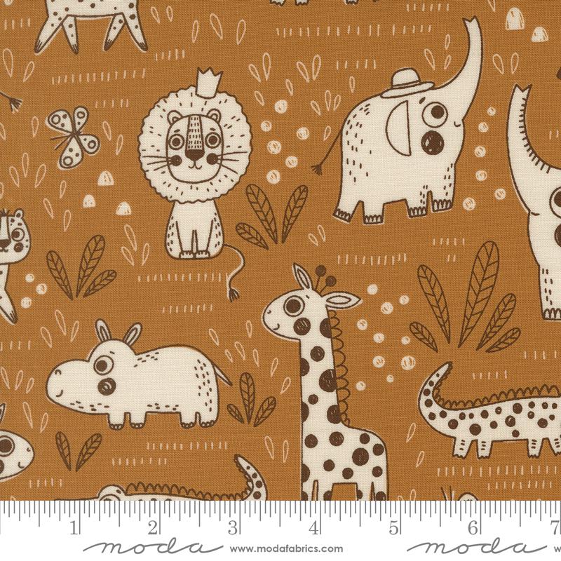 Wildly Cute Safari Sketch Golden - Quilt Fabric, zoomed in. Select this picture to zoom back out.