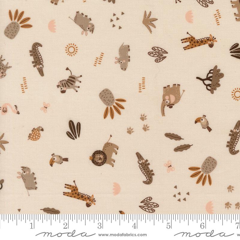 Wildly Cute Safari Wildlife Pearl - Quilt Fabric, zoomed in. Select this picture to zoom back out.