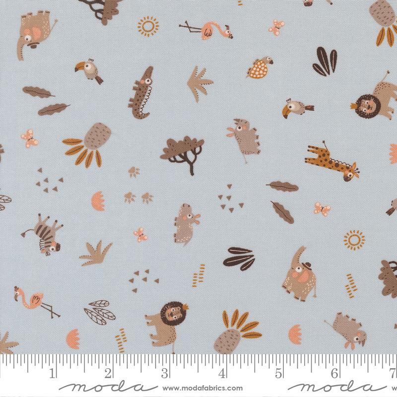 Wildly Cute Safari Wildlife Sky - Quilt Fabric, zoomed in. Select this picture to zoom back out.