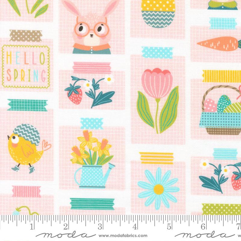 Hop Into Spring Pictures Cloud - Quilt Fabric, zoomed in. Select this picture to zoom back out.