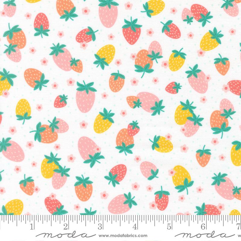 Hop Into Spring Strawberry Cloud - Quilt Fabric, zoomed in. Select this picture to zoom back out.
