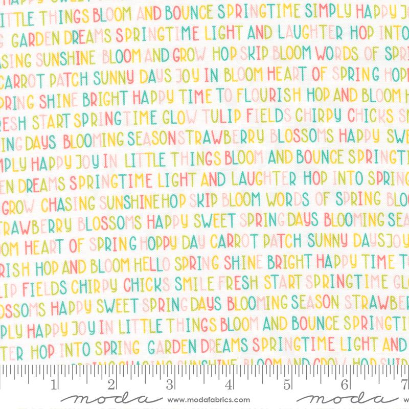 Hop Into Spring Text Cloud - Quilt Fabric, zoomed in. Select this picture to zoom back out.