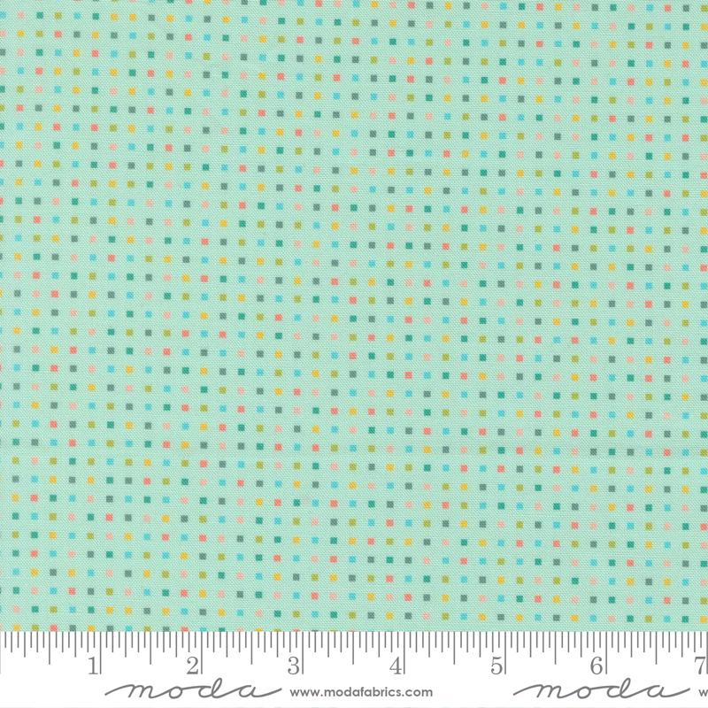 Hop Into Spring Squares Aqua - Quilt Fabric, zoomed in. Select this picture to zoom back out.