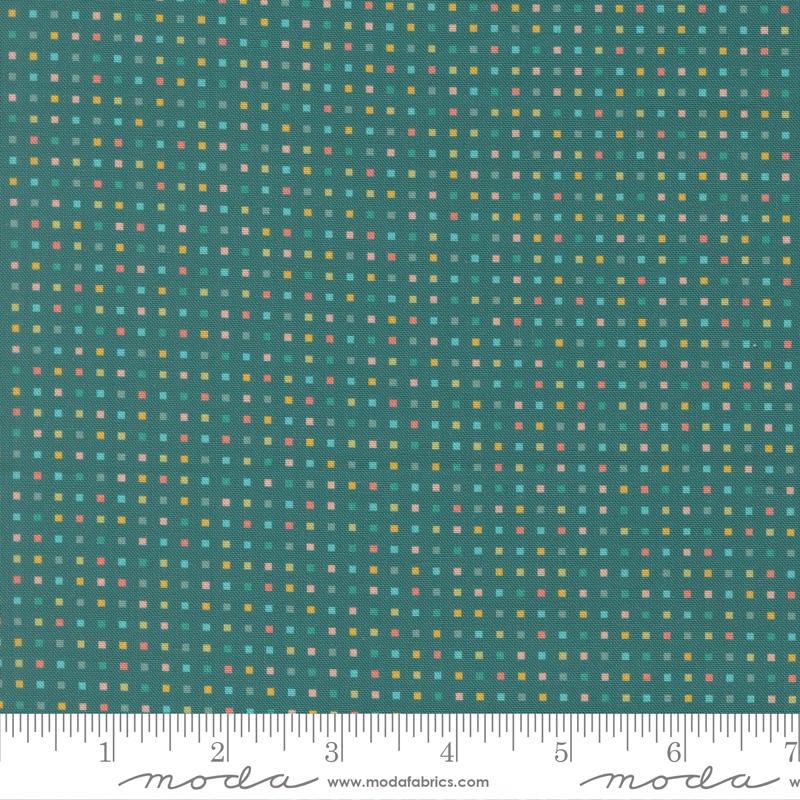 Hop Into Spring Squares Teal - Quilt Fabric, zoomed in. Select this picture to zoom back out.