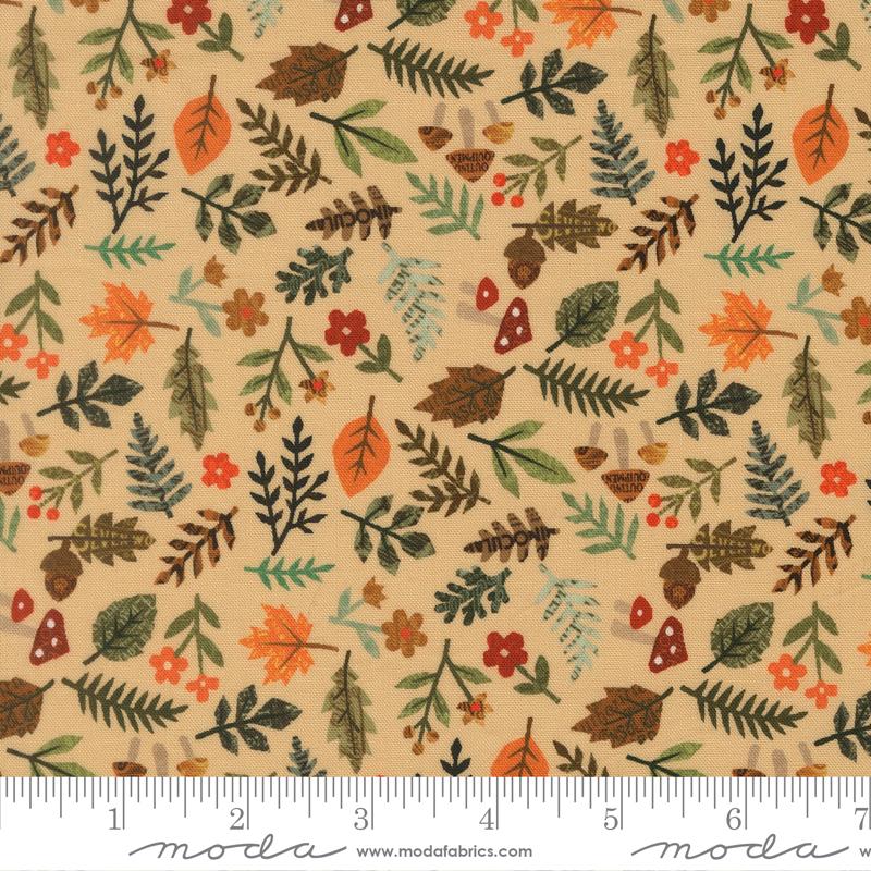 Paper Trails Leaf Parchment - Quilt Fabric, zoomed in. Select this picture to zoom back out.