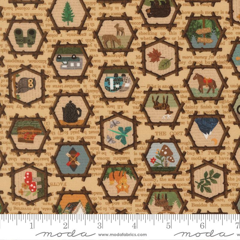 Paper Trails Icon Parchment - Quilt Fabric, zoomed in. Select this picture to zoom back out.