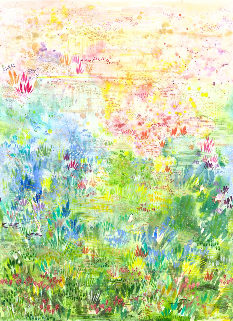 Eufloria Rainbow - Sweet Escape Landscape - Yardage, zoomed in. Select this picture to zoom back out.