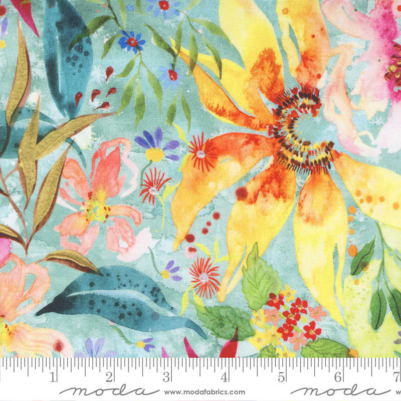 Eufloria Jade - Floribunda Large Floral - Quilt Fabric, zoomed in. Select this picture to zoom back out.