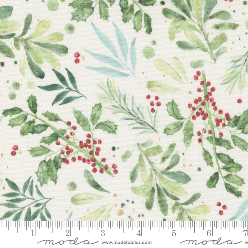 Comfort And Joy Cloud - Holly and Friends - Quilt Fabric, zoomed in. Select this picture to zoom back out.