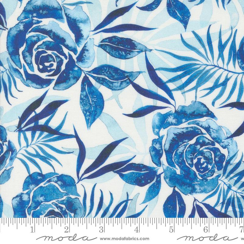 Coming Up Roses Cloud Sapphire - Quilt Fabric