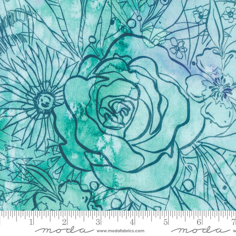 Coming Up Roses Robins Egg - Quilt Fabric