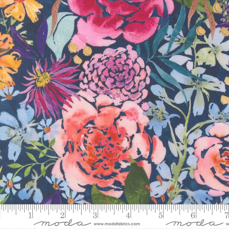 Soulstice Flowers Navy - Quilt Fabric