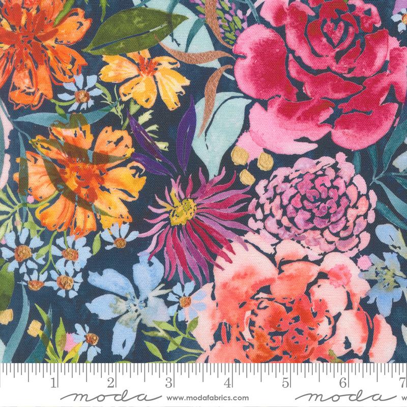 Soulstice Flowers Canvas Navy - Quilt Fabric