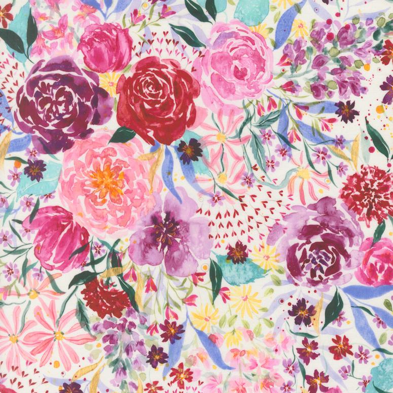 Fleur The Love QC Flower Cloud - Quilt Fabric, zoomed in. Select this picture to zoom back out.