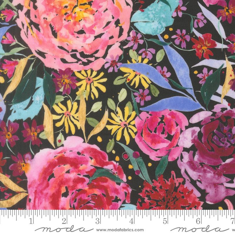 Little Lovelies Floral Midnight - Quilt Fabric, zoomed in. Select this picture to zoom back out.