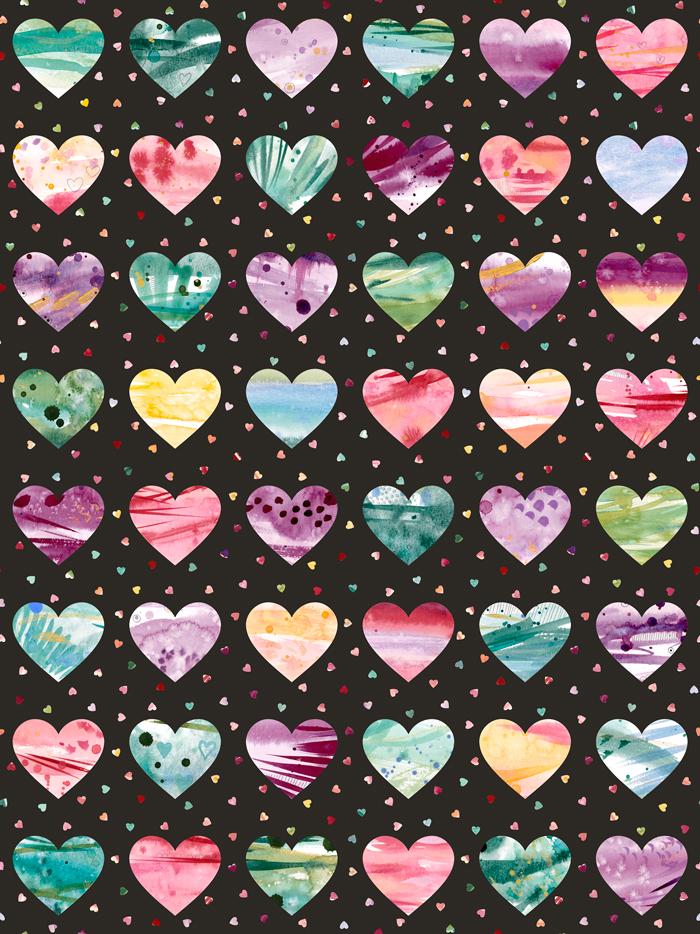 Little Lovelies Hearts Midnight - Quilt Fabric, zoomed in. Select this picture to zoom back out.