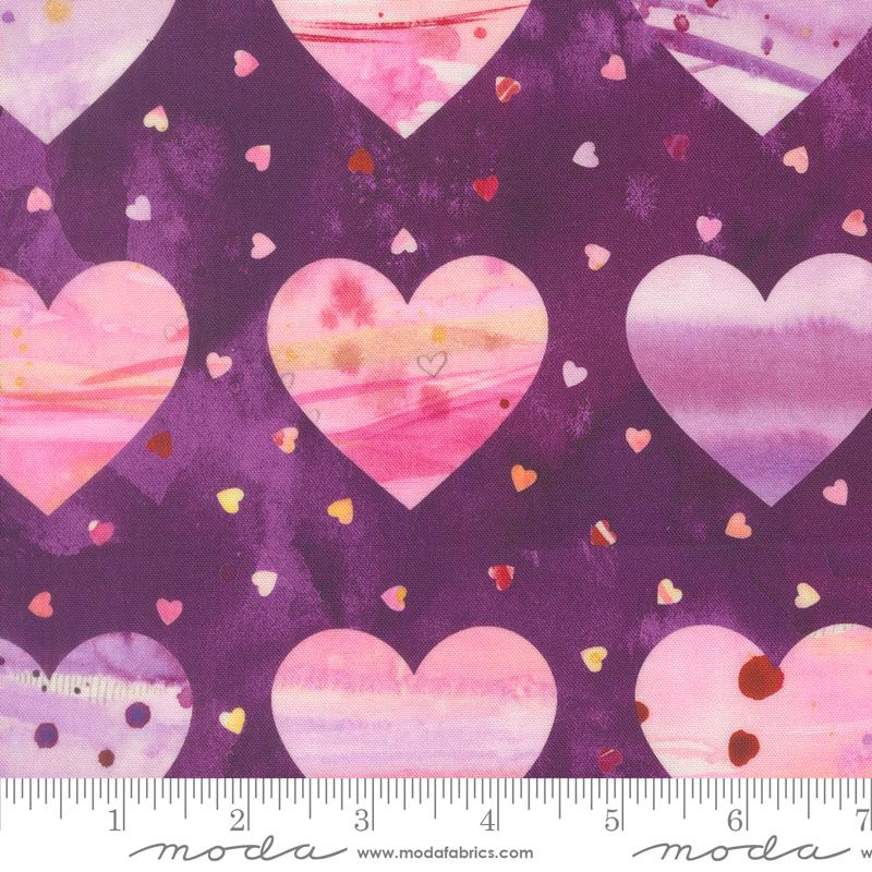 Fleur The Love Hearts Plum - Quilt Fabric, zoomed in. Select this picture to zoom back out.