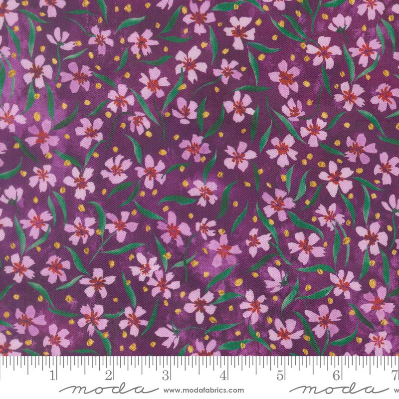 Fleur The Love Bloom Plum - Quilt Fabric, zoomed in. Select this picture to zoom back out.