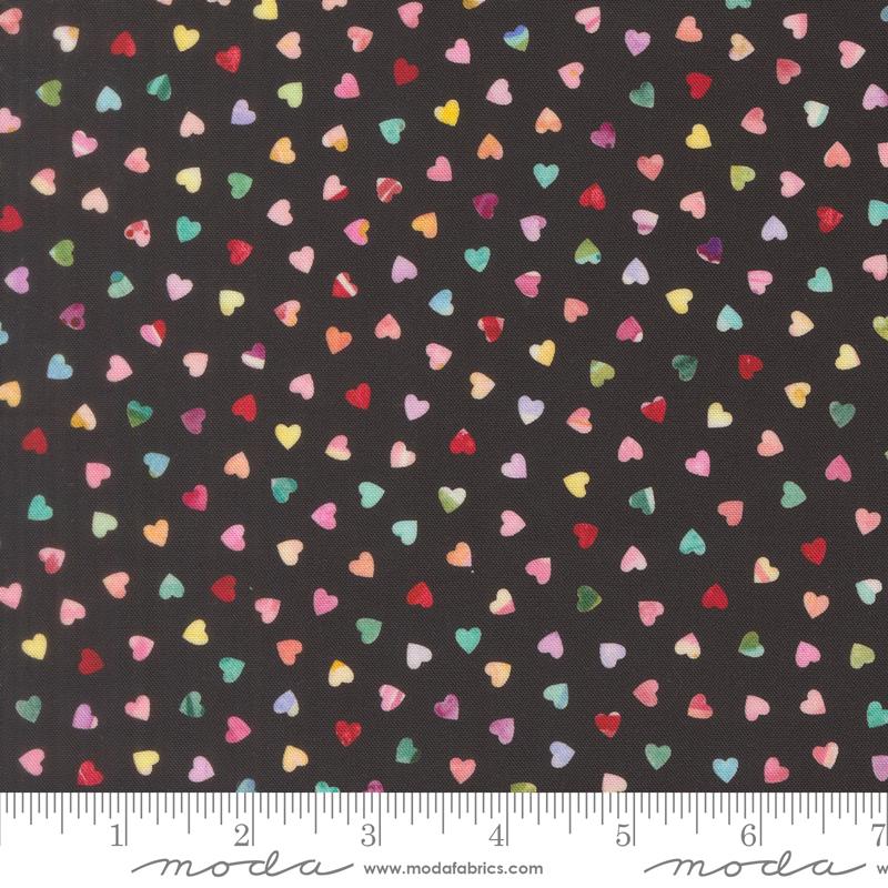 Little Lovelies Petite Hearts Midnight - Quilt Fabric, zoomed in. Select this picture to zoom back out.