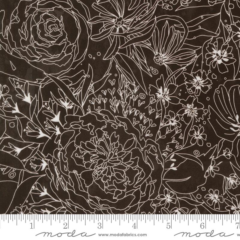Little Lovelies Sketch Midnight - Quilt Fabric, zoomed in. Select this picture to zoom back out.