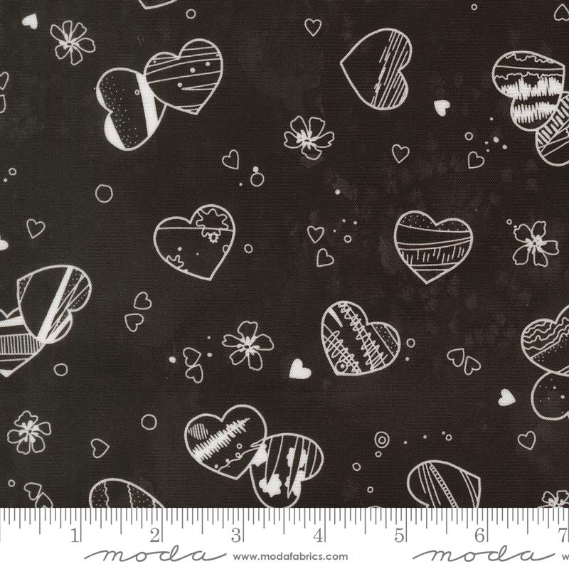 Little Lovelies Love Midnight - Quilt Fabric, zoomed in. Select this picture to zoom back out.