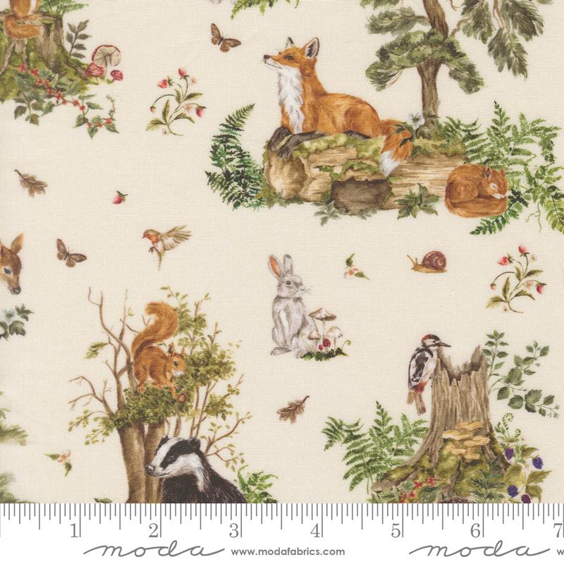 Fable and Fern Wildlife Eggshell - Quilt Fabric, zoomed in. Select this picture to zoom back out.
