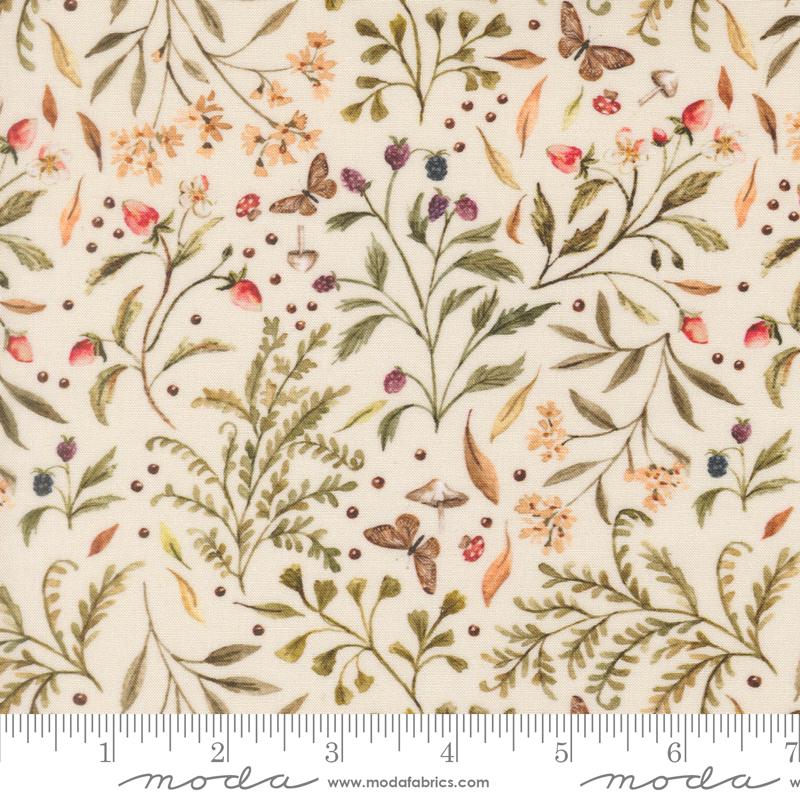 Fable and Fern Sprig Eggshell - Quilt Fabric, zoomed in. Select this picture to zoom back out.