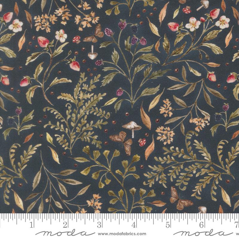 Fable and Fern Sprig Indigo - Quilt Fabric, zoomed in. Select this picture to zoom back out.