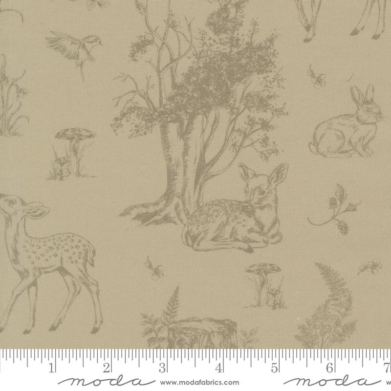 Fable and Fern Deer Sage - Quilt Fabric, zoomed in. Select this picture to zoom back out.