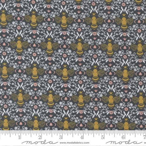 Midnight In Garden Charcoal - Honeybee Toile - Quilt Fabric