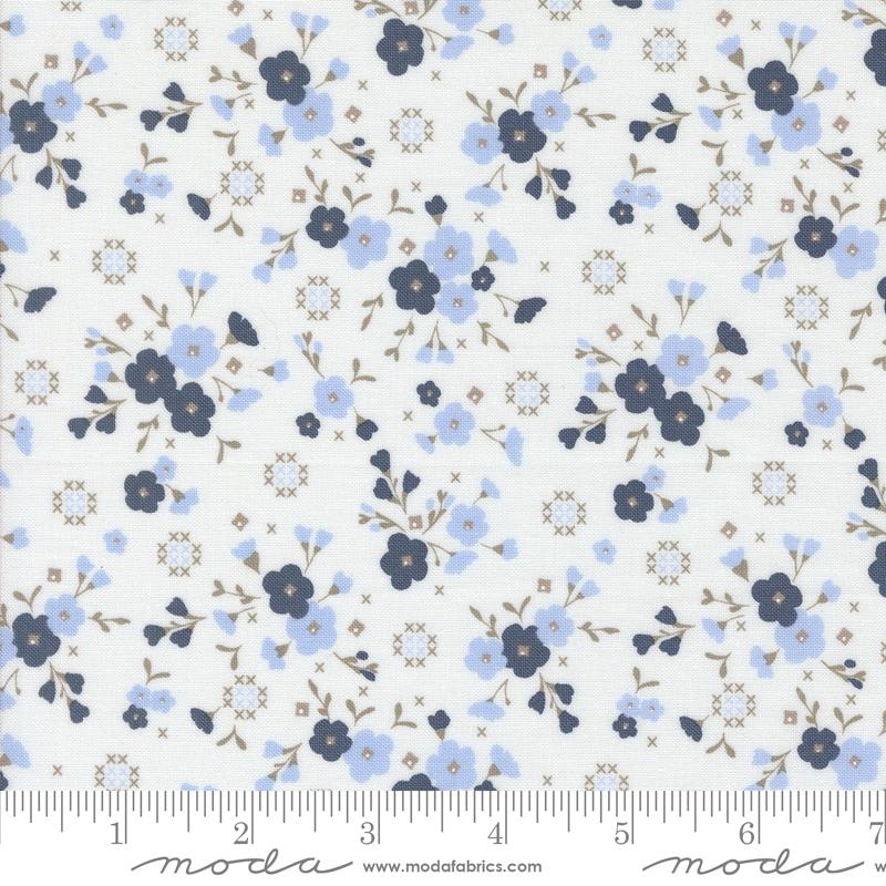 Sun Drenched Flower Cloud Indigo - Quilt Fabric