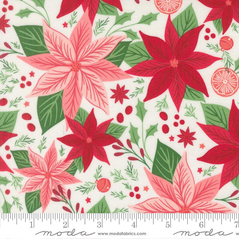 Merrily On High Poinsettia Snow - Quilt Fabric
