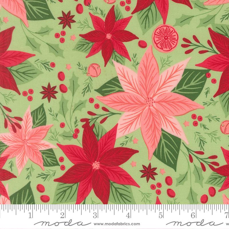 Merrily On High Poinsettia Evergreen - Quilt Fabric